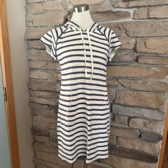Max Studio Weekend Hoodie Dress Size M Striped Navy White Nautical Cover-up - Picture 1 of 11